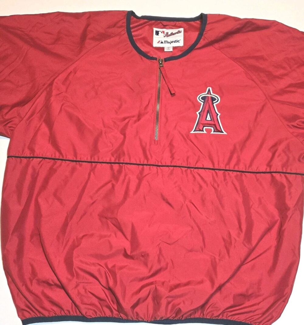 Vintage Majestic Angels Short Sleeve Warm Up Jacket Pullover MLB Mens XL